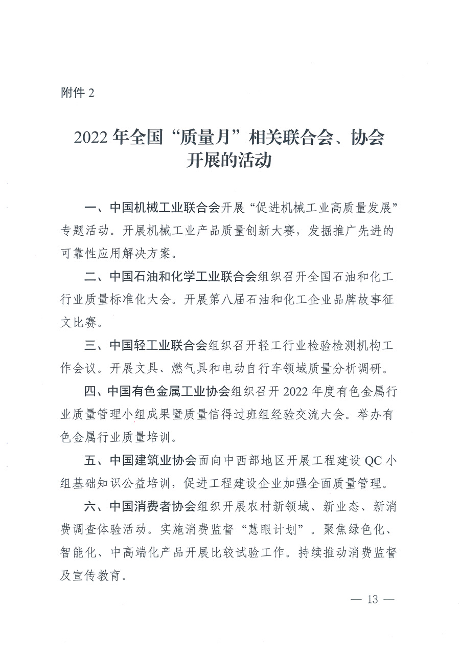 市場(chǎng)監(jiān)管總局等21個(gè)部委(部門(mén))發(fā)文部署開(kāi)展2022年全國(guó)“質(zhì)量月”活動(dòng)(國(guó)市監(jiān)質(zhì)發(fā)〔2022〕76號(hào))